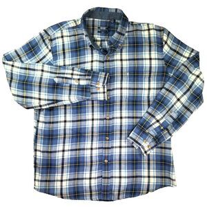 Izod Flannel Plaid Shirt‎ Mens XL Blue Western Outdoors Slim Fit Button Up